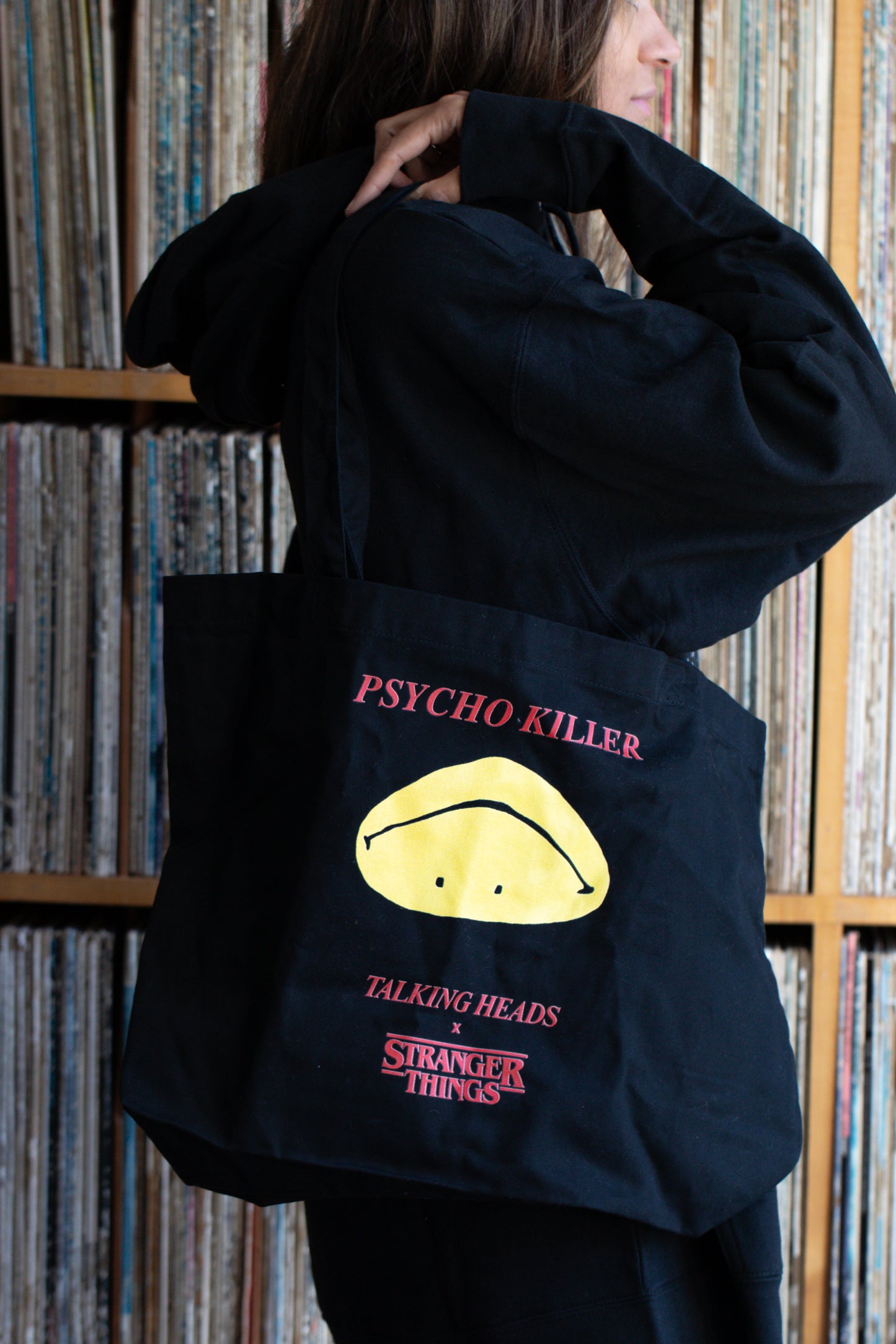 Talking Heads x Stranger Things, Psycho Killer Tote Bag